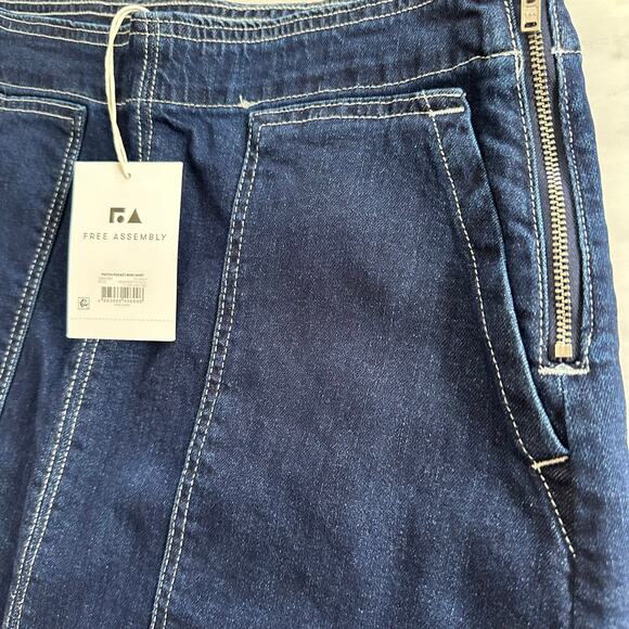 NWT Free Assembly women’s denim indigo skirt sz 4 front patch pocket side zip - Picture 12 of 12